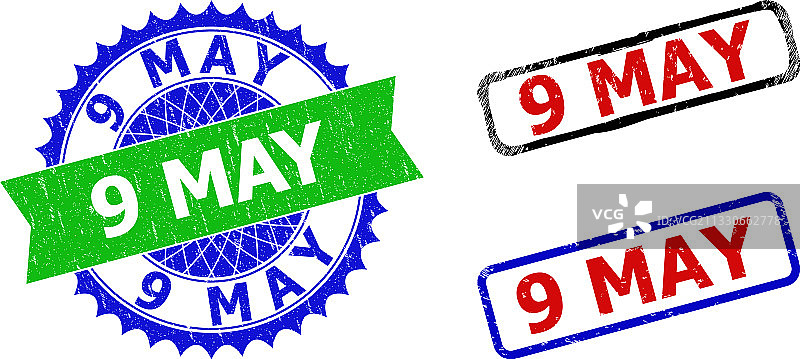 5月9日花结和矩形双色水印图片素材
