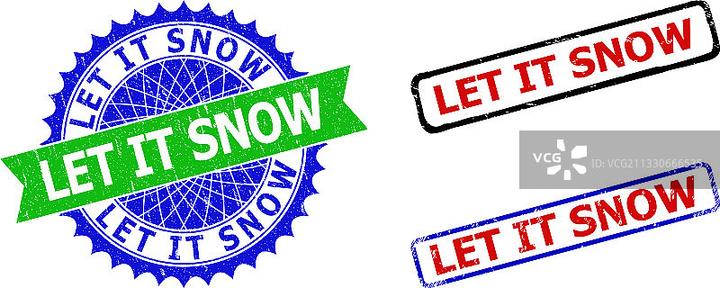 下雪吧花结和矩形双色徽章图片素材