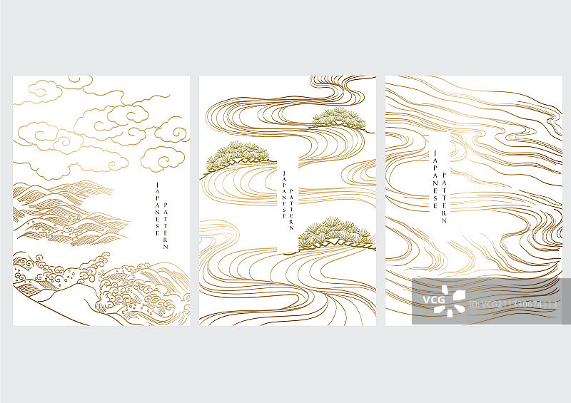 具有日式海浪的抽象风景背景图片素材