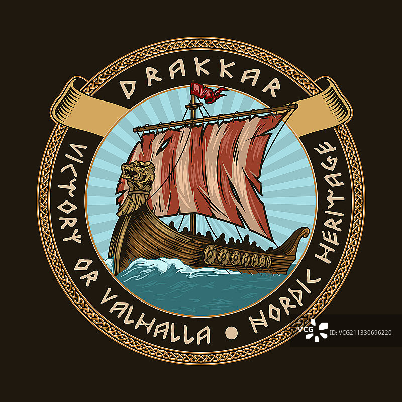 维京复古彩色圆形徽章图片素材