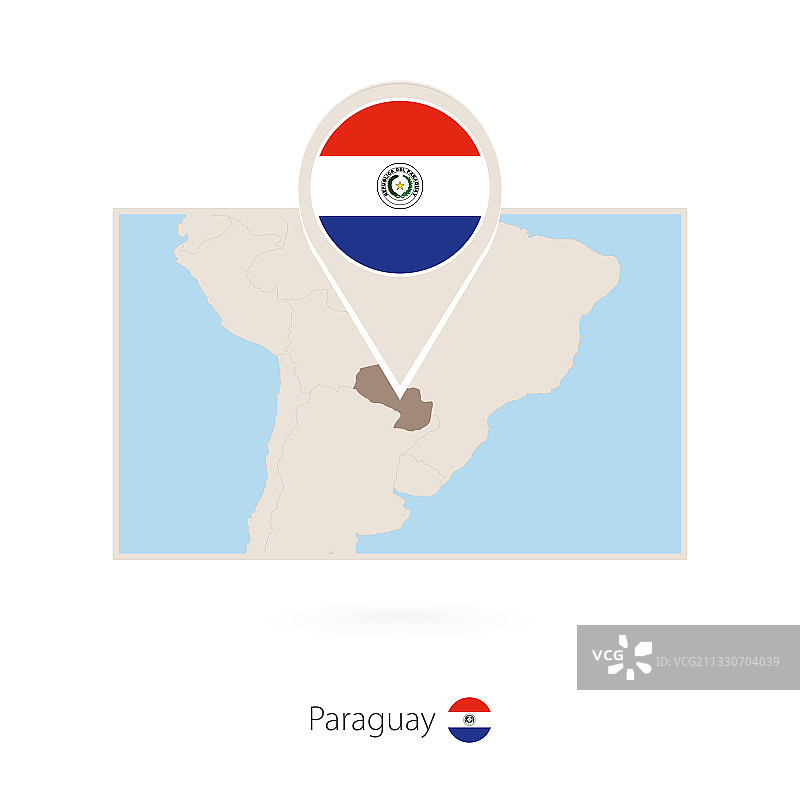 带图钉图标的巴拉圭矩形地图图片素材