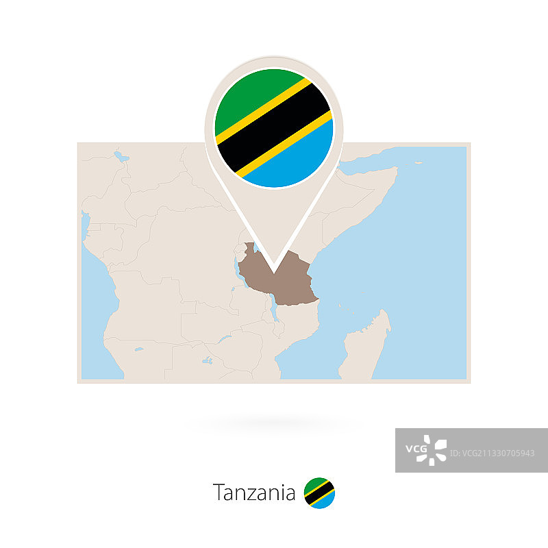 带有图钉图标的坦桑尼亚矩形地图图片素材
