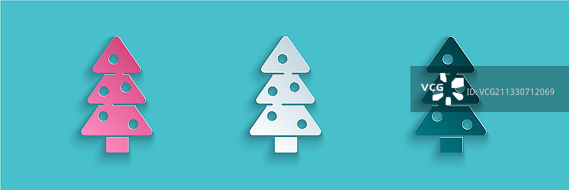 带装饰品的剪纸圣诞树图标图片素材