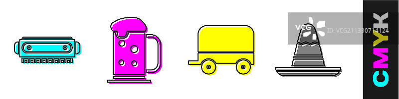 口琴木制啤酒杯狂野西部组合图片素材