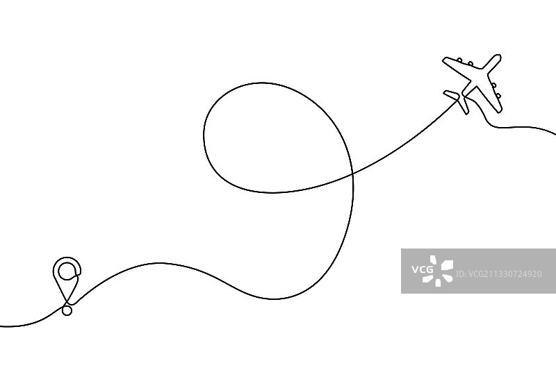 飞机路径的连续单线条绘画图片素材