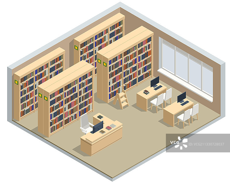 2.5D图书馆书架图片素材