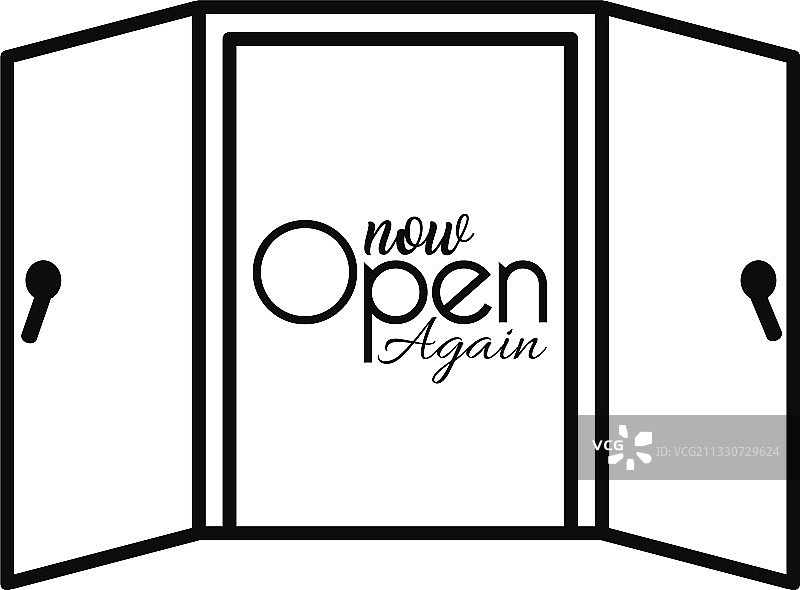 带有打开的门线的营业中标志设计图片素材