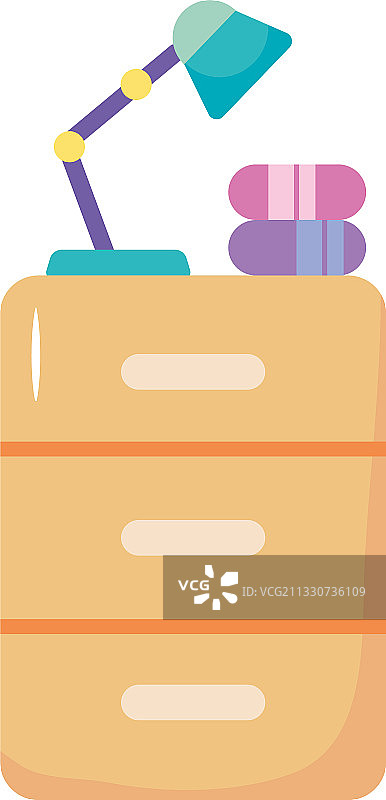 文件柜上的扁平风格办公桌灯图片素材