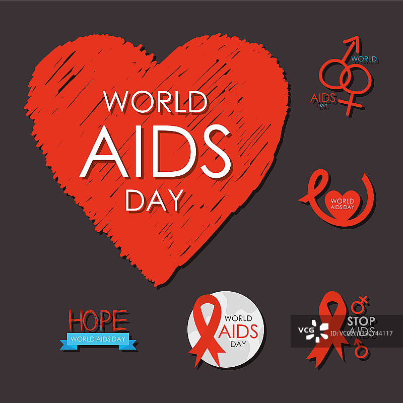 世界艾滋病日和丝带图标集扁平设计图片素材