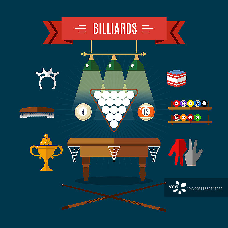 台球运动扁平图标集图片素材