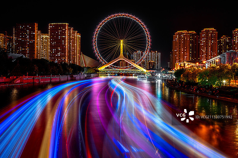 天津之眼流光光绘图片素材