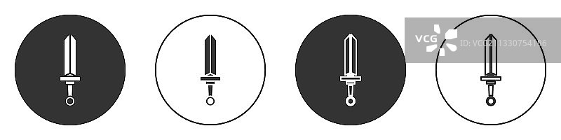 白色背景上的黑色中世纪剑图标图片素材