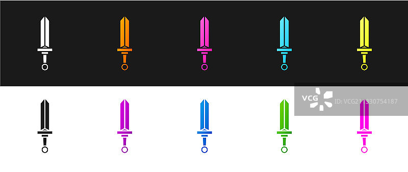 黑色背景上的中世纪剑图标图片素材