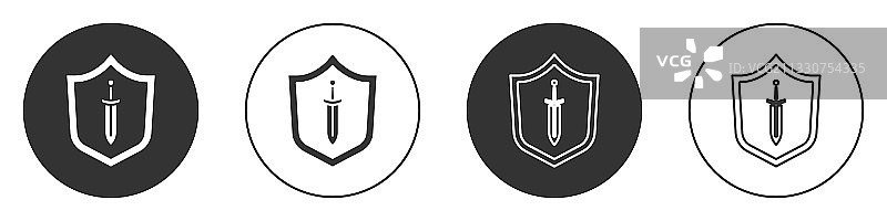 黑色背景上的黑色中世纪剑盾图标图片素材