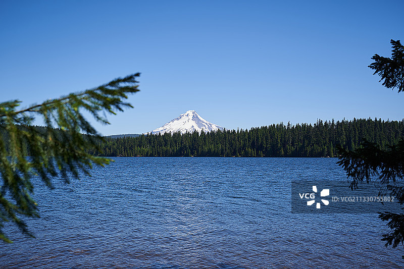 清澈的蓝天映衬下的湖景图片素材