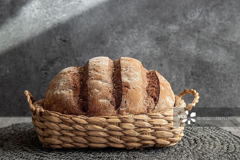 餐桌上篮子里的面包特写图片素材