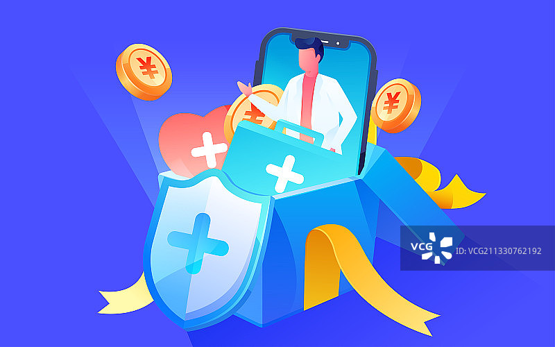 卡通医生保障医疗健康服务礼包矢量插图素材图片素材