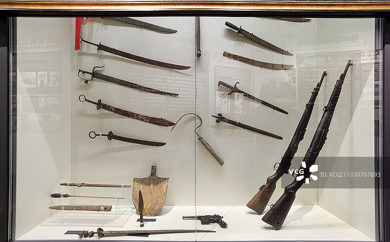 安徽宣城市泾县云岭新四军军部旧址，大会堂陈列文物图片素材