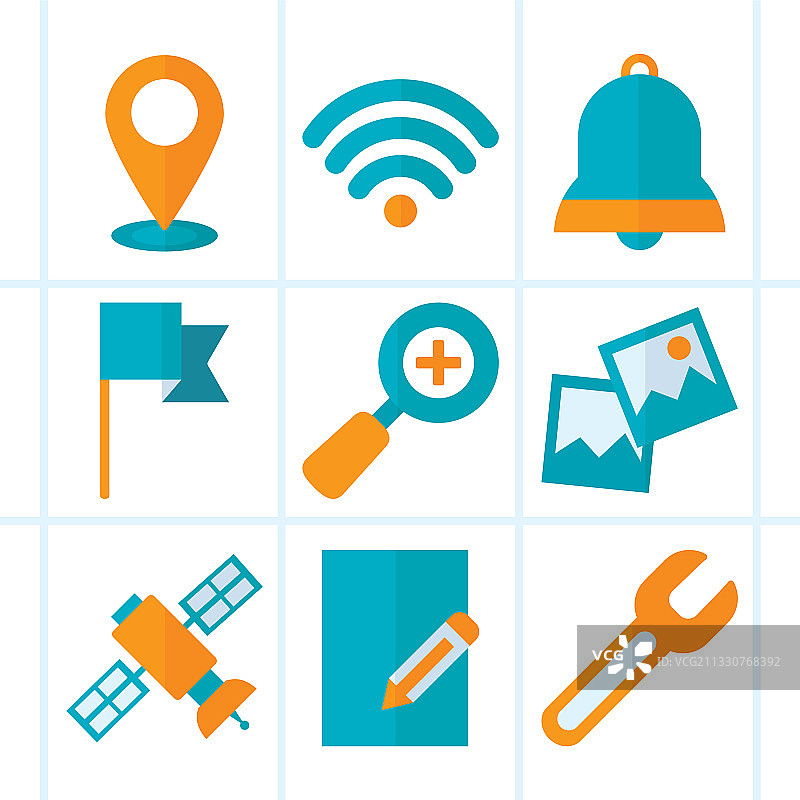 位置图钉和社交媒体图标扁平风格图片素材