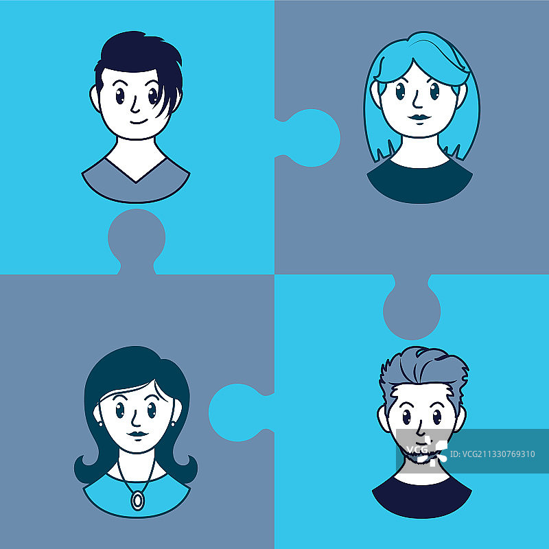 卡通人物拼图设计图片素材