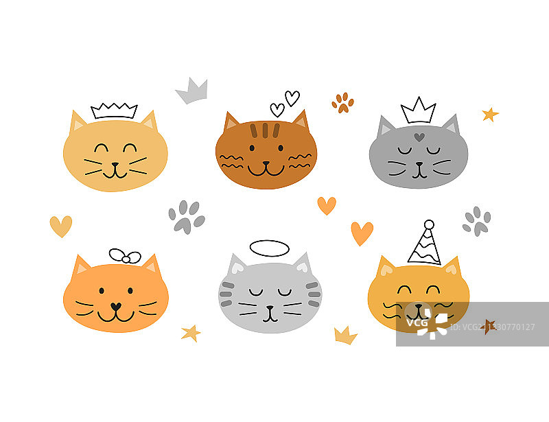 猫脸轮廓涂鸦套装图片素材