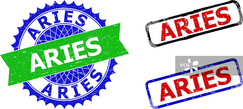 带有白羊座的玫瑰花结和矩形双色徽章图片素材