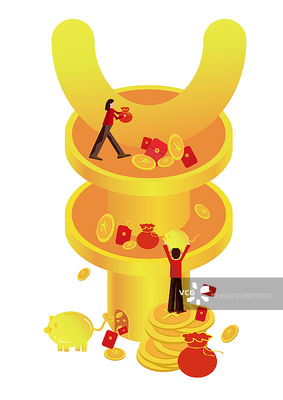 财源广进2.5D矢量插画图片素材