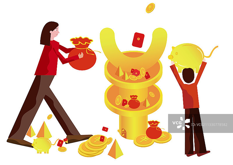 财源广进2.5d矢量插画图片素材