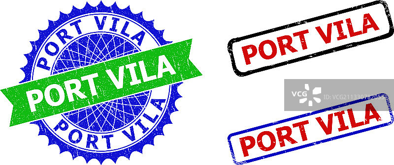 维拉港花结和矩形双色邮票图片素材