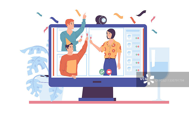 虚拟派对视频会议庆祝图片素材