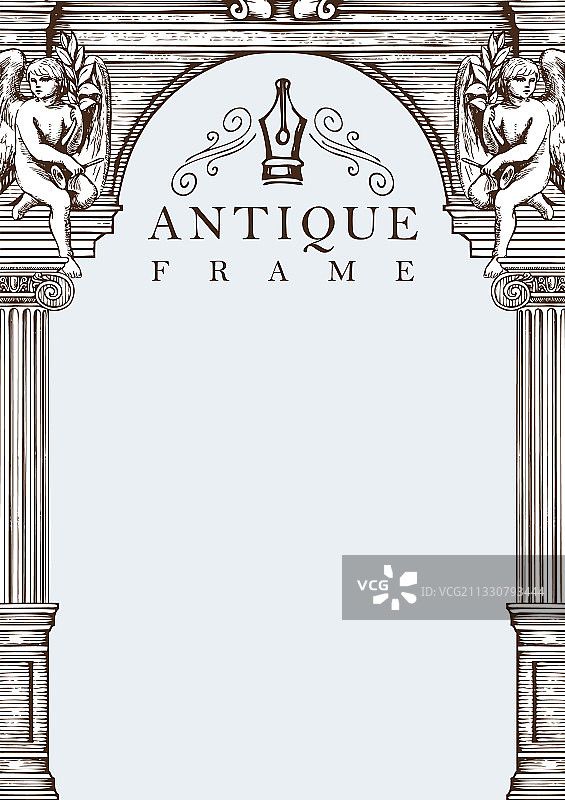 手绘古董相框与文字区域图片素材