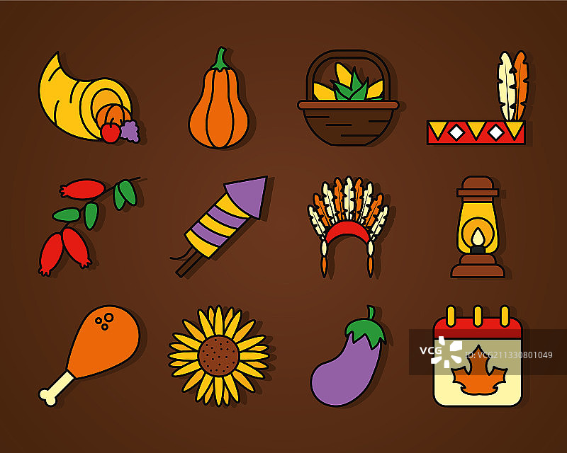 鸡腿和感恩节图标线条图片素材
