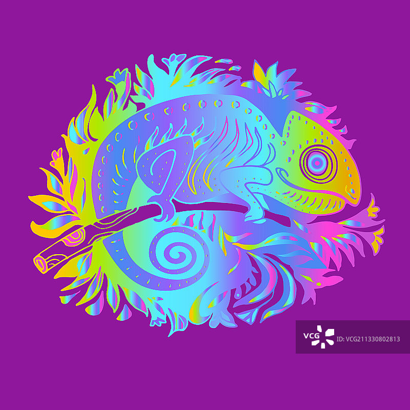 彩虹色涂鸦变色龙手绘图片素材