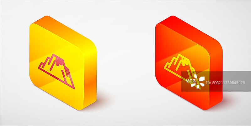 2.5D线条火山爆发与熔岩图标图片素材