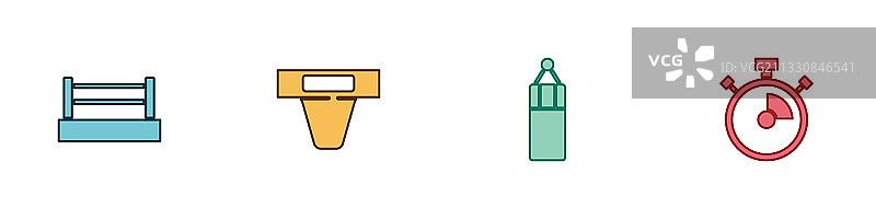 拳击擂台、护裆、拳击沙袋图标合集图片素材