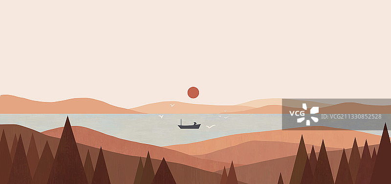 山川河流极简风秋图片素材