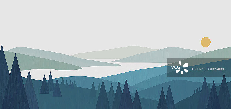 山川河流极简风冬图片素材