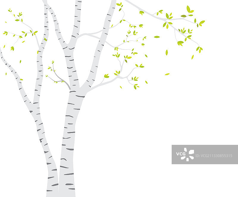 白桦树与鹿和鸟剪影图片素材