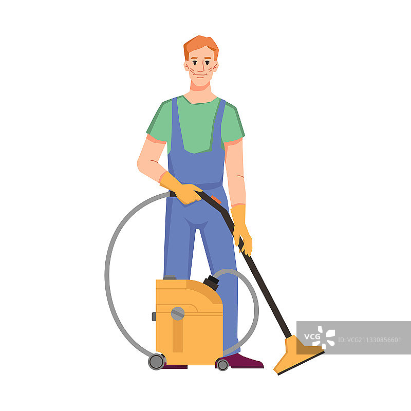 清洁人员用吸尘器清洁地板或地毯图片素材
