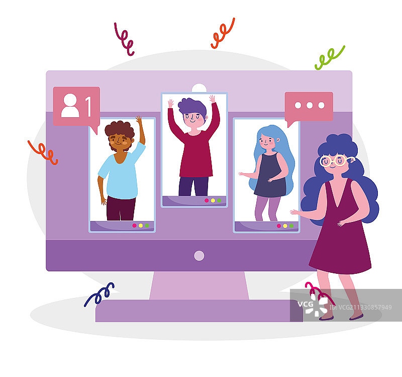 通过设备连接的女性虚拟派对图片素材