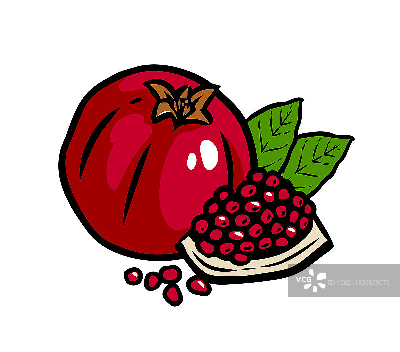 完整石榴与半片叶子图片素材