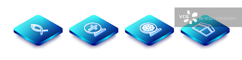 2.5D基督教鱼十字架佛法线条图片素材