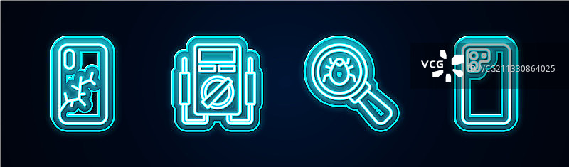 带破损屏幕的手机线路和万用表图片素材