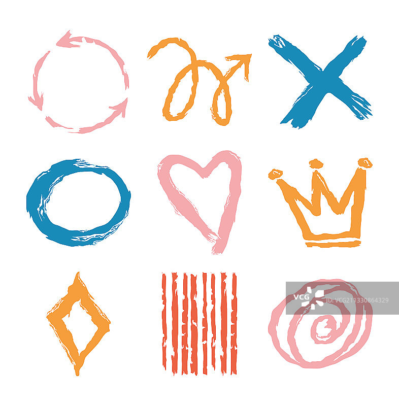 手绘彩色各种形状涂鸦图片素材