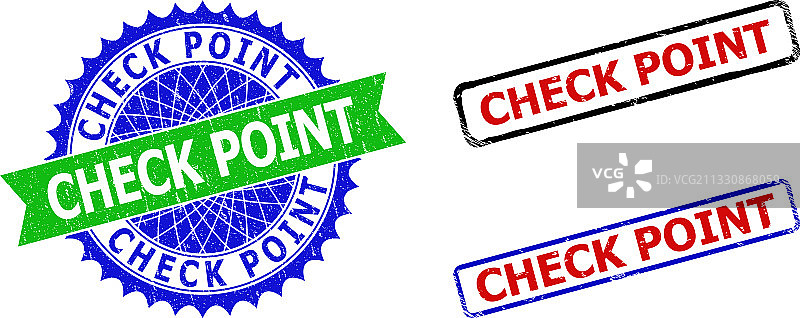 检查点花结和矩形双色印章图片素材