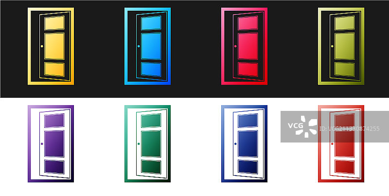 黑白背景上的打开的门图标图片素材