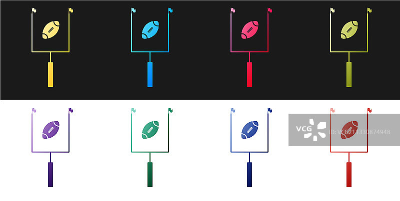 带球门柱图标的美式橄榄球套装图片素材