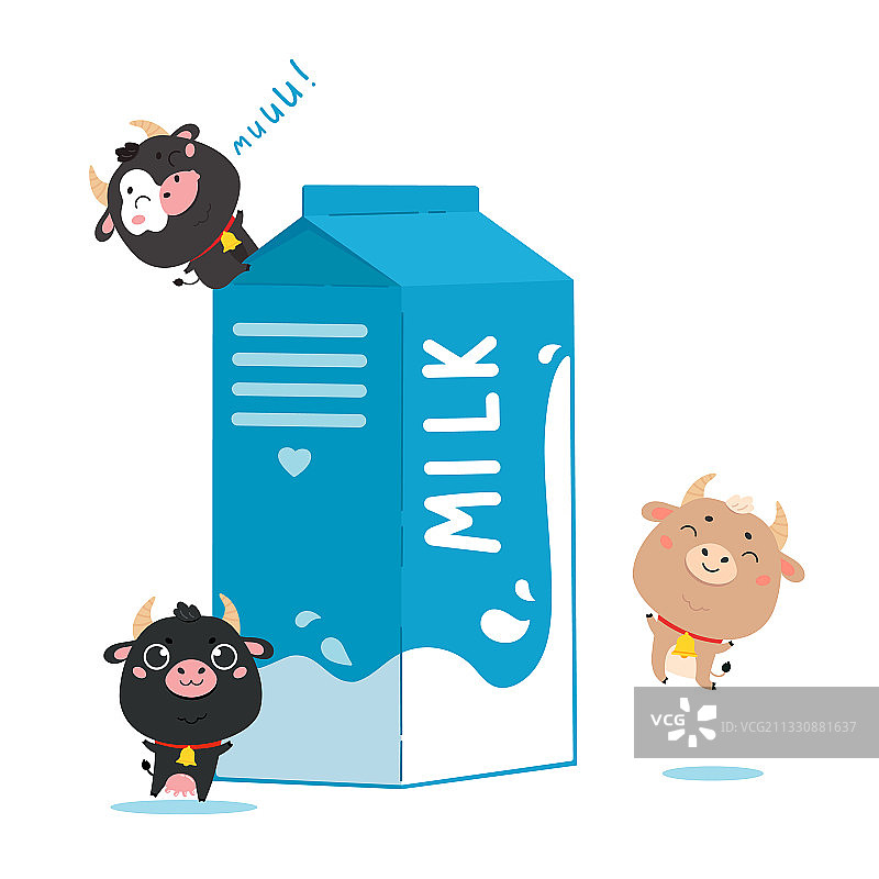奶牛和公牛与牛奶包装图片素材