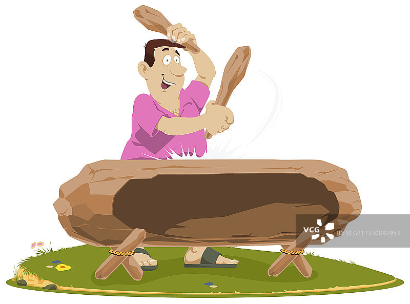 在木制鼓上演奏的男人图片素材