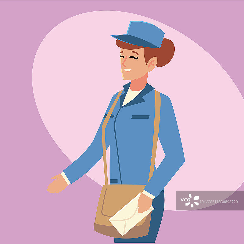 携带邮包和信封的邮政女 worker图片素材